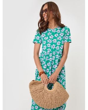 Threadbare Petite Jersey Midi Smock Dress With Pockets - Blue