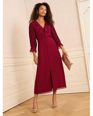 Love & Roses Petite Pleated Ruffle Midi Dress - Red