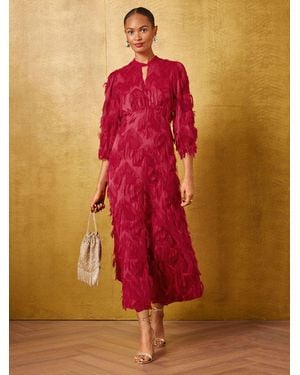 Love & Roses X Binky Star Fringe Keyhole Midi Dress - Red