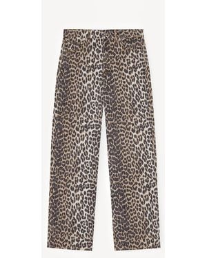 Ganni Leopard Print Izey Denim Straight Jeans - White