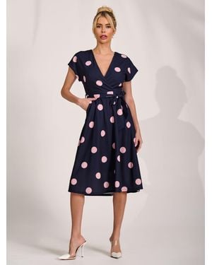 Jolie Moi V-Neck Print Scuba Midi Dress - Blue