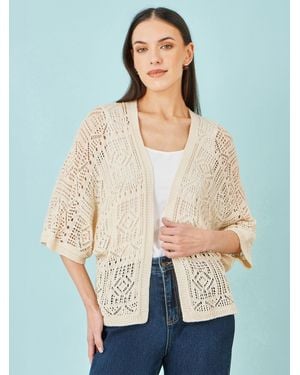 Yumi' Crochet Edge To Edge 3/4 Sleeve Cardigan - Blue