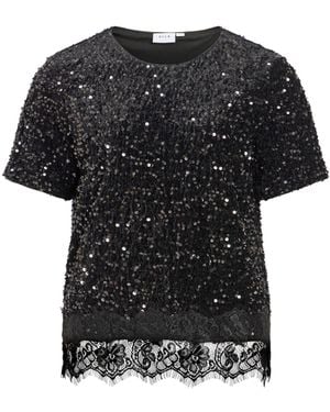 Vila Sequin Lace Trim Top - Black