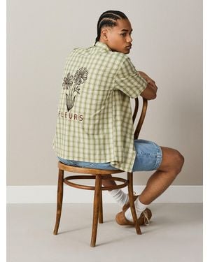 Next Relaxed Fit Embroidered Revere Collar Short Sleeve Shirt - Natural