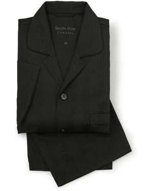Savile Row Company Cotton Satin Striped Piped Pajamas Set - Black