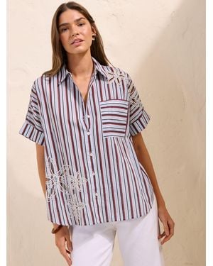 Friends Like These Embellished Short Sleeve Shirt - Multicolor