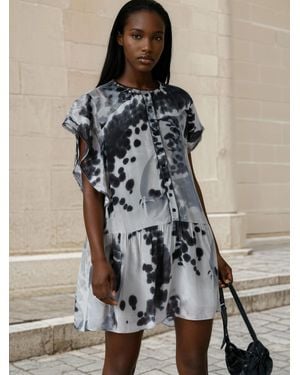 Religion Ara Tunic Dress With Ruffle Sleeves And Lace Trim - Black