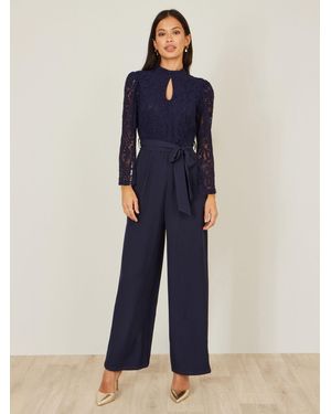 Yumi' Lace Appliqué Jumpsuit - Blue