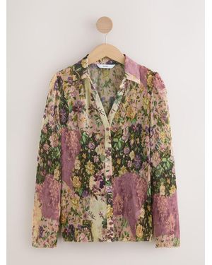 Next Pleated Long Sleeve Fitted Shirt - Brown