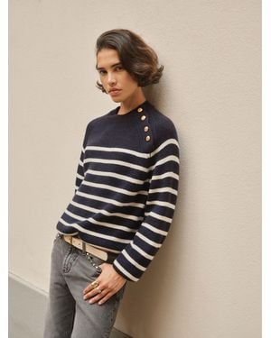 BHOEM Golden Buttons Stripes Knit Sweater With Wool - Natural