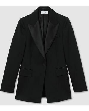 Reiss Wool-Blend Single-Breasted Tuxedo Blazer - Black