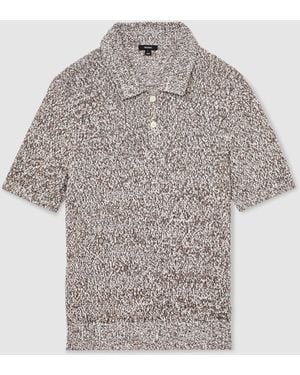 Reiss Camel Cotton-Blend Half-Button Marled Polo - Gray