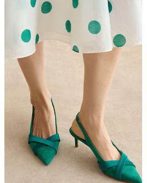 Hobbs Renee Slingback Soft Suede And Satin Kitten Heels - Green