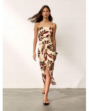 BHOEM Floral Print Midi Skirt With Knot Detail - Natural