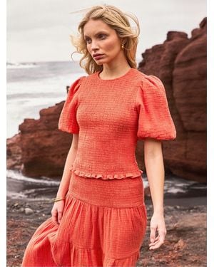 Ro&zo Ro & Zo Coral Cheesecloth Shirred Top