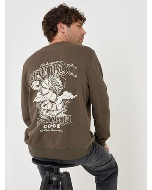Threadbare Cotton Rich Shinryu Print Crew Neck Sweatshirt - Gray