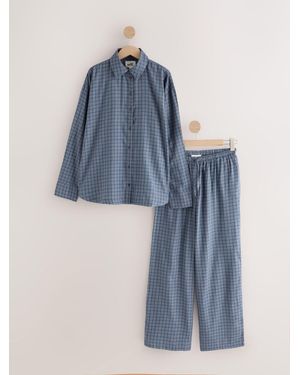 Self Check Shirt & Trouser Pajamas Set - Blue