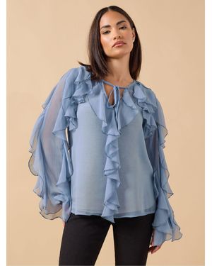 PixieGirl Petite Frilled Chiffon Blouse - Blue
