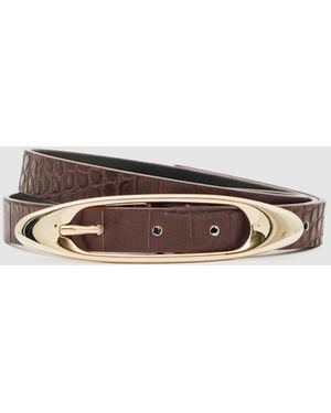 Reiss Burgundy Croc-Effect Evelina Leather Oval-Buckle Belt - Red