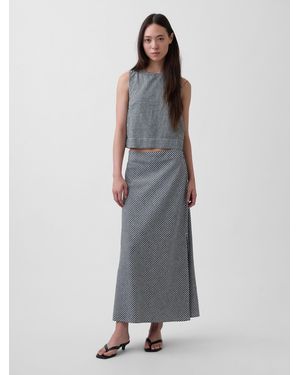 Gap Gingham Linen-Blend Maxi Slip Skirt - Grau