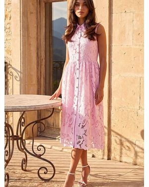 Roman Lace Shirt Belted Dress - Pink