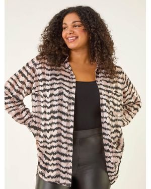 Roman Curve Animal Print Pocket Shirt - Pink