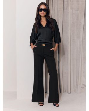 Lipsy X Gemma Owen Petite Relaxed Flare Tailored Pants With Belt - Black