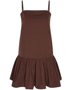 OMNES 100% Cotton Meryl Drop Waist Strappy Mini Dress - Brown