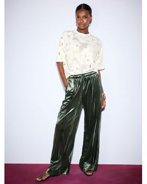 Next Stripe Velvet Wide Leg Pants - White