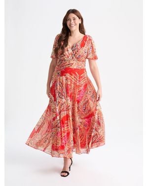Scarlett & Jo Float Curve Isabelle Angel Sleeve Maxi Dress - Red