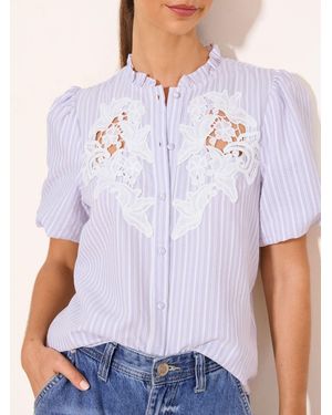 Lipsy Lilac Stripe Lace Detail Puff Sleeve Top - Purple