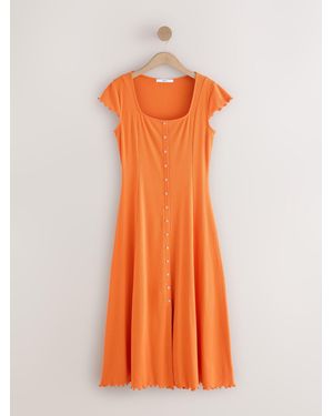 Next Short Sleeve Jersey Button Through Maxi Dress - Orange