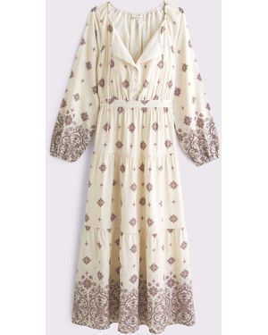 Abercrombie & Fitch Ramadan Long Sleeve Tiered Maxi Dress - Natural