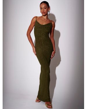 South Beach Zebra Textured Cowl Neck Maxi Dress - Brown