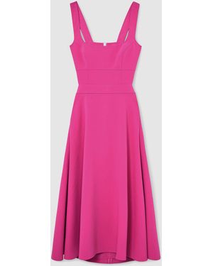 Reiss Waisted Cut-Out Twill Midi Dress - Pink