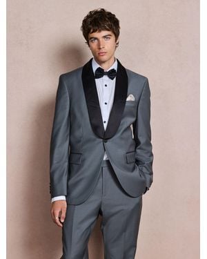 Next Mid N. Premium Tailored Fit With Wool Shawl Lapel Tuxedo Suit Jacket - Blue