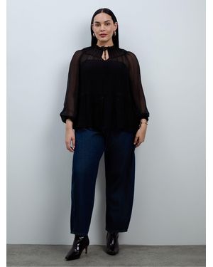 Live Unlimited Chiffon Yoryu Gathered Neckline Blouse - Black