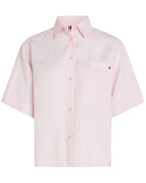 Tommy Hilfiger Linen Short Sleeve 100% Linen Shirt - Pink
