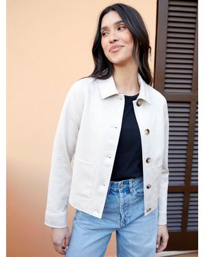 Threadbare Cropped Button Up Suedette Shacket - Blue