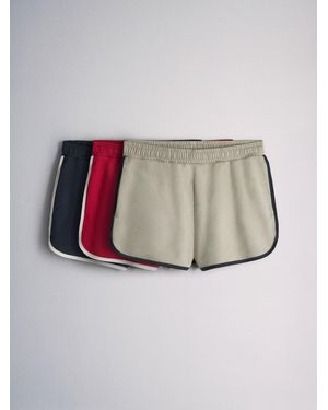 The Set 3 Pack Contrast Trim Shorts/Neutral - Red