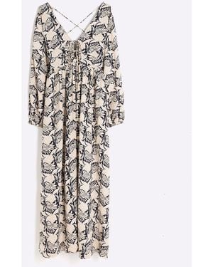 River Island V-Neck Printed Maxi Dress - White