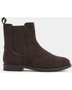 Evans Wide Fit Suede Brogue Chelsea Boots - Brown