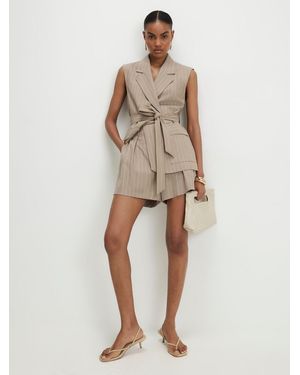 River Island Stripe Structured Belted Shorts - Natural