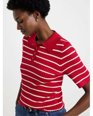 JD Williams Cable Short Sleeve Collar Jumper - Red