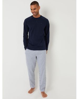 Threadbare Long Sleeve Top & Stripe Sweatpants Pajamas Set - Blue