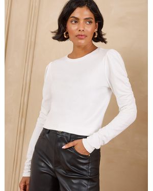 Love & Roses Ivory Ruched Long Sleeve Jersey Top - White