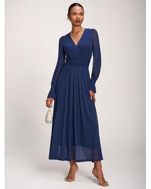 Jolie Moi Long Sleeve Dip Hem Mesh Maxi Dress - Blue