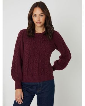 ANOTHER SUNDAY Bobble Cable Knit Crew Neck Sweater - Purple