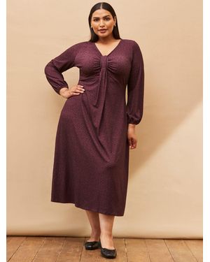 Live Unlimited Curve Print Long Sleeve Pleat Front Midi Dress - Purple