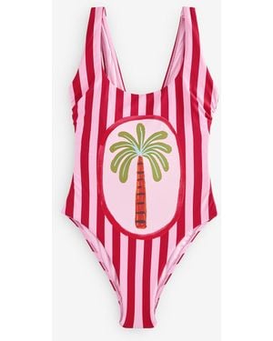 Eleanor Bowmer Stripe Palm Tummy Control Swimsuit - White